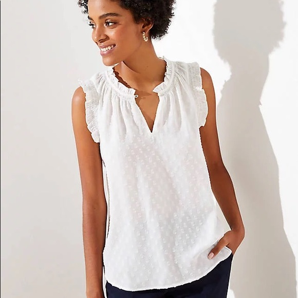 LOFT Tops - Clip Dot Smocked Split Neck Shell